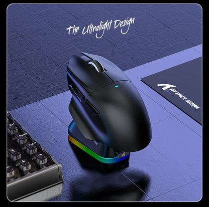 ATTACK SHARK V6 Wireless Gaming Superlight Mouse with RGB Magnetic Charging Dock, PAW3311 Sensor, Macro Gaming Mouse