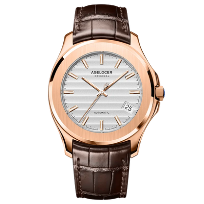 Reloj AGELOCER Original Baikal para hombre, con calendario grande, de estilo formal y de negocios, mecánico automático. Regalo de cumpleaños para hombre.