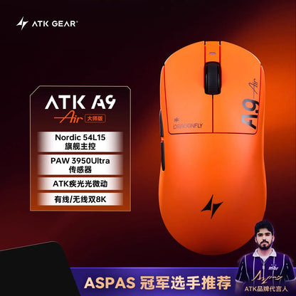 Rato Gaming Sem Fios ATK A9 com Tecnologia NearLink, Ergonómico PAW3395, Tri-Mode Bluetooth de Baixa Latência para Esports e PC
