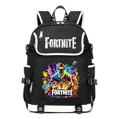 Zaino Fortnites di grande capacità, borsa casual a tracolla con porta USB, unisex, stile anime, cartella per studenti, nuovo regalo di cancelleria elegante