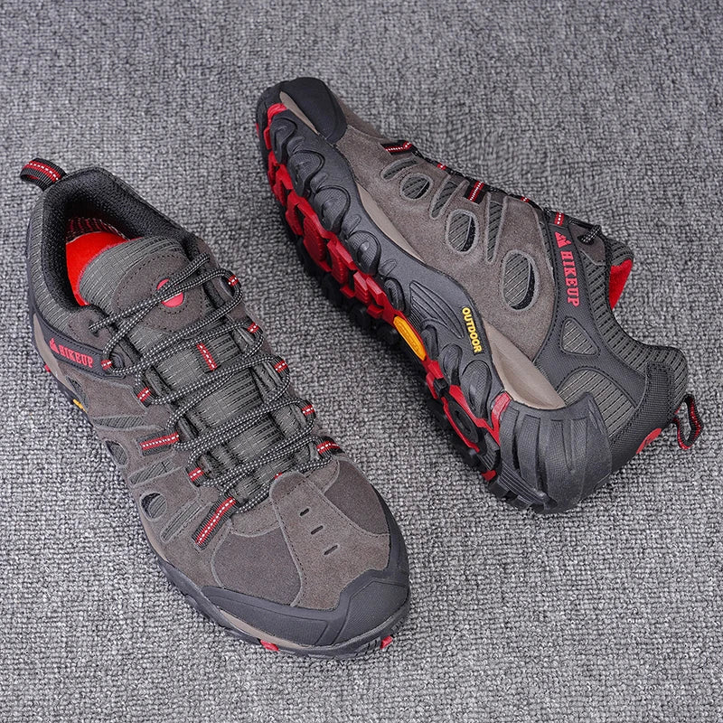 HIKEUP Hiking Shoes Men's Winter Climbing Trekking Sneakers for Men Leather Breathable Outdoor Anti-Skid Sports Work Shoes