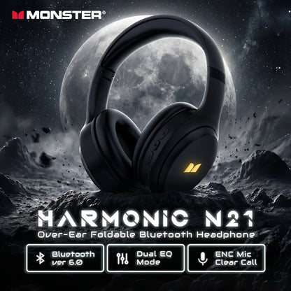 Casque Bluetooth 6.0 Monster Harmonic N21, mode double égaliseur, son stéréo immersif, casque supra-auriculaire pliable filaire/sans fil