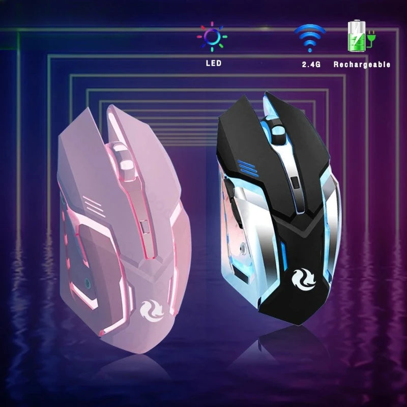 Gaming Mouse Rechargeable 2.4G Wireless Bluetooth Mouse Mute Ergonomic Mouse for Computer Laptop LED Backlit Mice