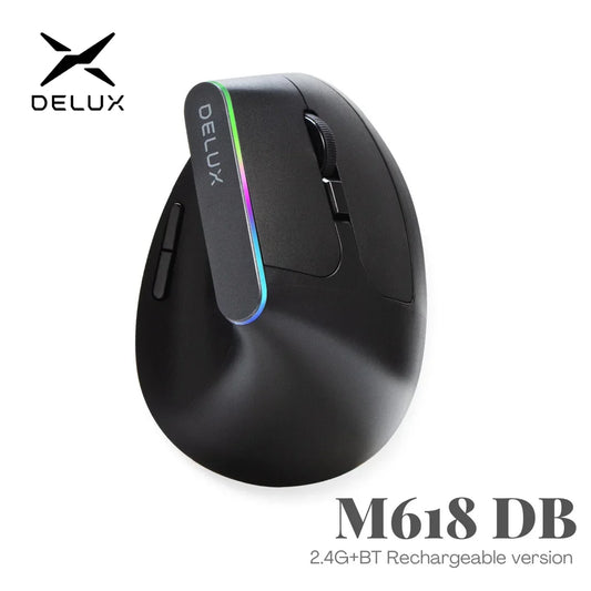 Delux Ergonomic Vertical Mouse Rechargeable Wireless RGB Mouse Bluetooth 2.4G 4000DPI Gaming Silent Mice For Laptop PC