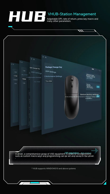 Mouse wireless VXE Dragonfly R1 Pro cu senzor Paw3395, Nordic 52840, 2khz, Smart Speed X, latență redusă, pentru birou, gamer și PC gaming