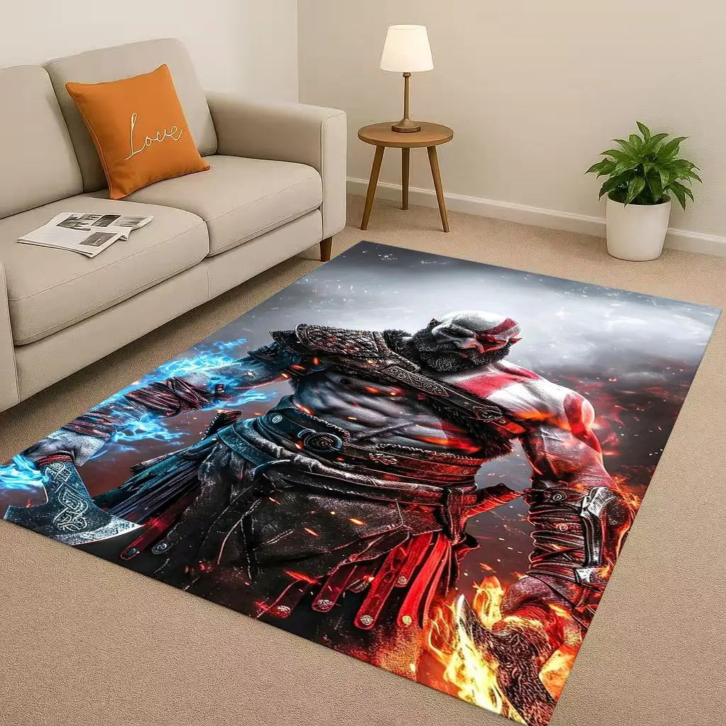 Kratos God of War Game Cartoon Gamer Living Room Non-Slip Area Rug Soft Carpet for Bedroom Playroom Sofa,Easy Clean Home Doormat