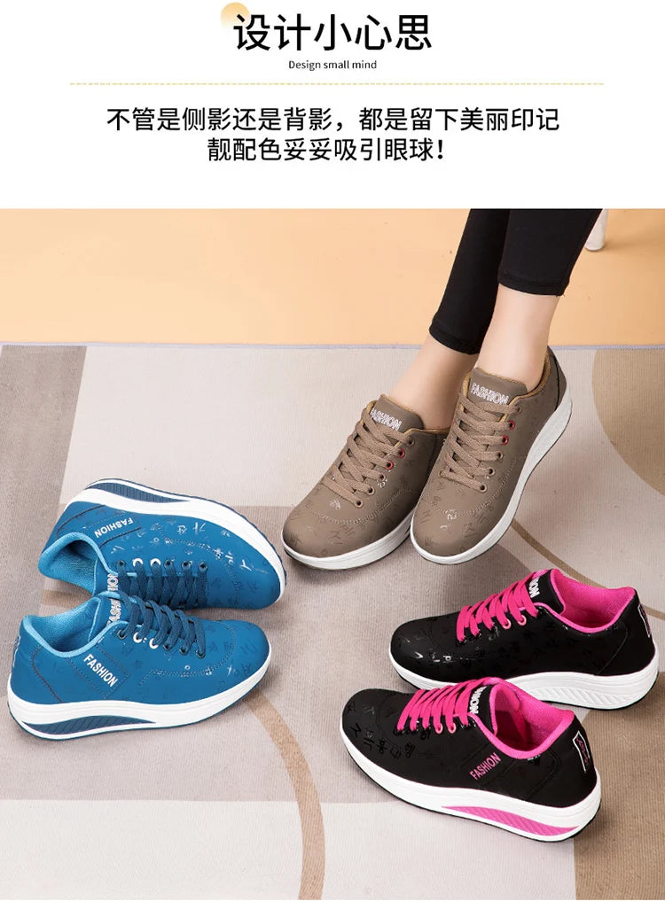 Women’s Outdoor Thick-Bottom Swinging Casual Shoes Fashion Platform Large 42 Flat-Bottom Walking Sports Shoes Walking and Running