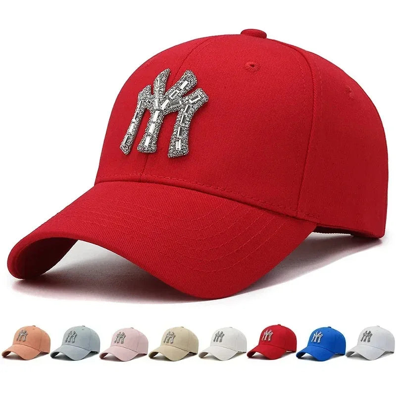 MY Rhinestone-kasket til kvinder – forår og efterår – streetwear, casual, udendørs, Duck Tongue-kasket, mode, alsidig baseballkasket, solskærm