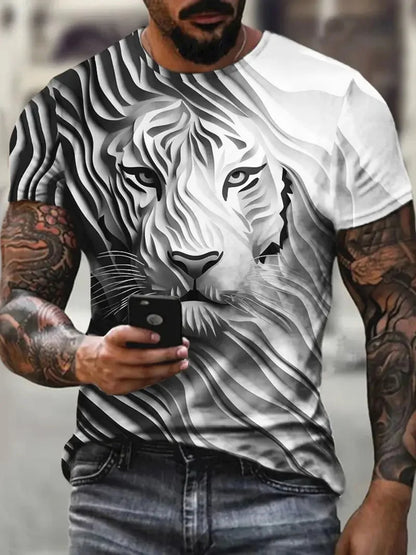 3D Plus Size Ανδρικά T-shirt με τύπωμα λιονταριού, καλοκαιρινά κοντομάνικα T-shirt με στρογγυλό λαιμό για άνδρες, Νέα σειρά με ζωικά μοτίβα λιονταριού, T-shirt και μπλούζες