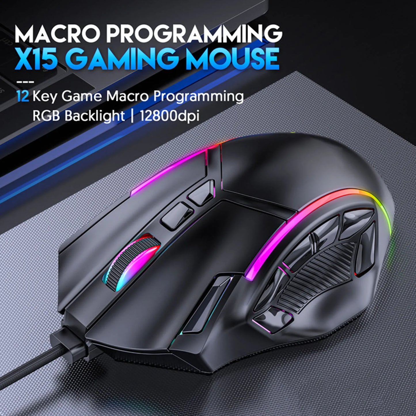 Gaming Mouse RGB Wired Mouse 12800 DPI 12 Keys Macro Definition Computer Replacement Accessories Photoelectric Working