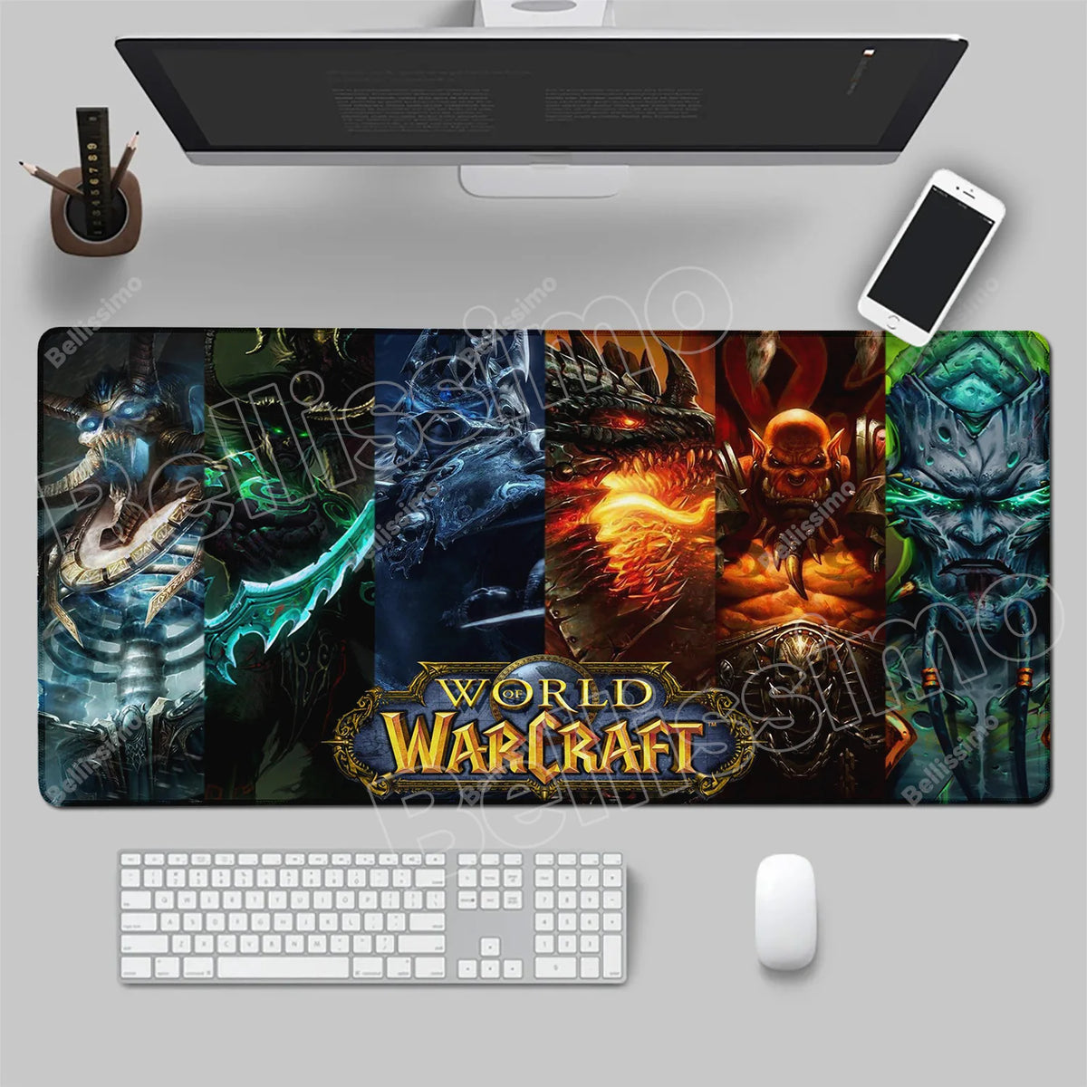 World Of Warcraft 90x40 stor spelmusmatta för spelbord, spelunderlägg för CS:GO, naturgummimatta, Grande Gamer XXL, datormusmatta