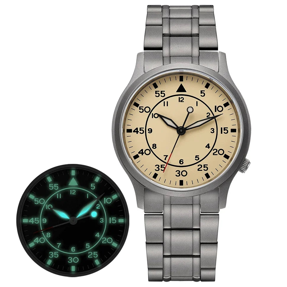 BERNY Titanium herenhorloge met kwartsmechanisme, AR-coating, saffierglas, modieus polshorloge, lichtgevend, VH31, ultradun polshorloge, waterdicht tot 5 ATM