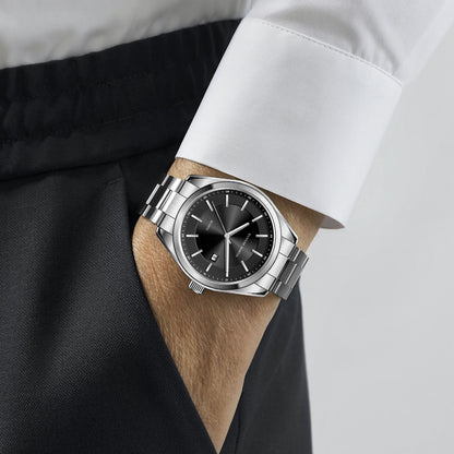 Ρολόι χαλαζία HANNAH MARTIN, 40 mm, για άνδρες, μπρασελέ από μαύρο ανοξείδωτο ατσάλι, αδιάβροχο έως 3 bar, στυλ sport-chic