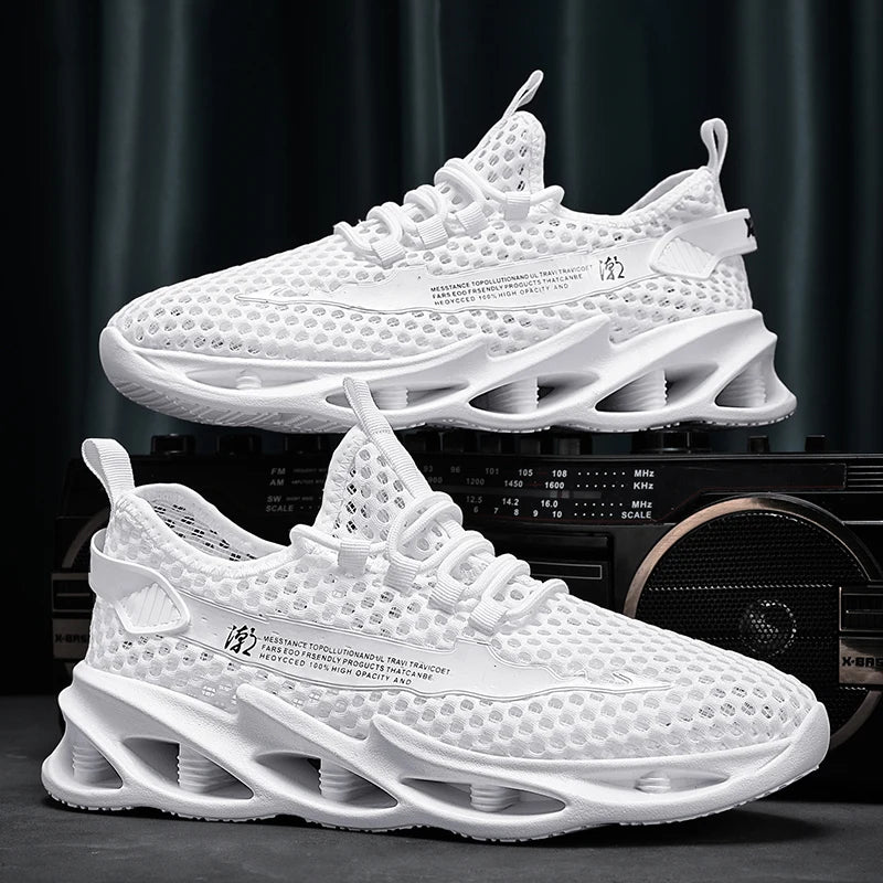 Sommer-sneakers til mænd i mesh, åndbare løbe- og tennissko til udendørs sport, Tenis Masculino, hvide casual vandresko, størrelse