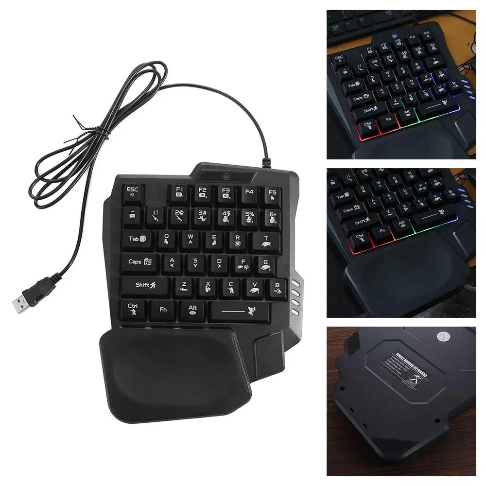 USB Single Hand Keyboard Luminous Ultra-slim One Handed Keyboard 3 Color Backlight 35 Keys Gaming Mechanical Keyboard Laptop