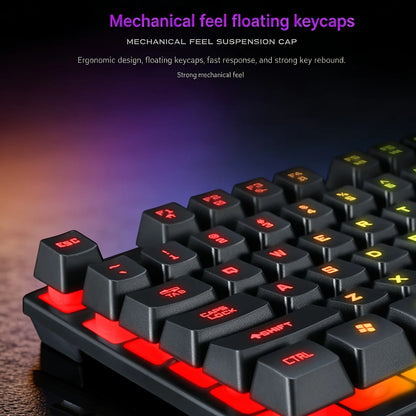 T20 Wired keyboard 104keys computer accessories game office RGB backlit mechanical feel Laser Carving Hollow character