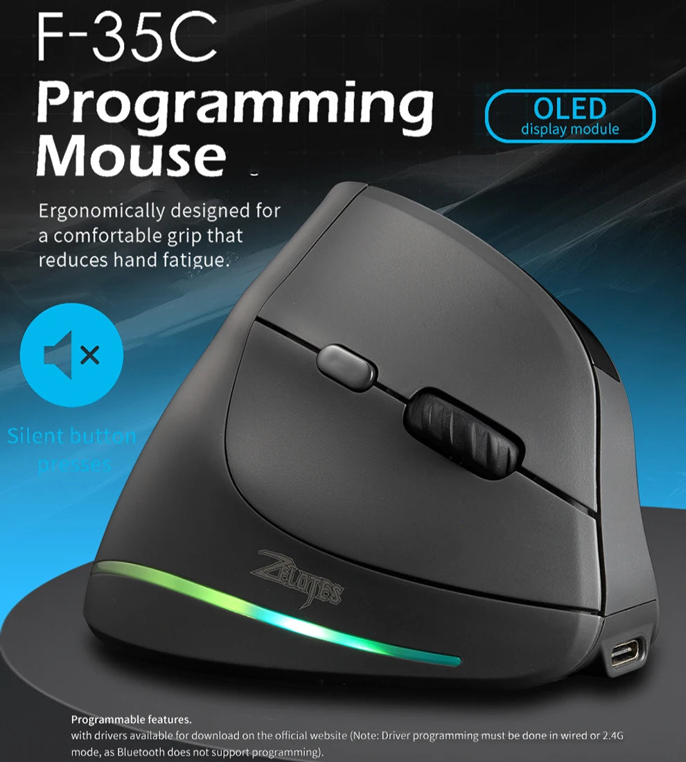 Rechargeable Wireless Vertical Mouse With Screen Display Ergonomic Mice 6 Button Programmable Gaming Mouse for Gamer Desktop