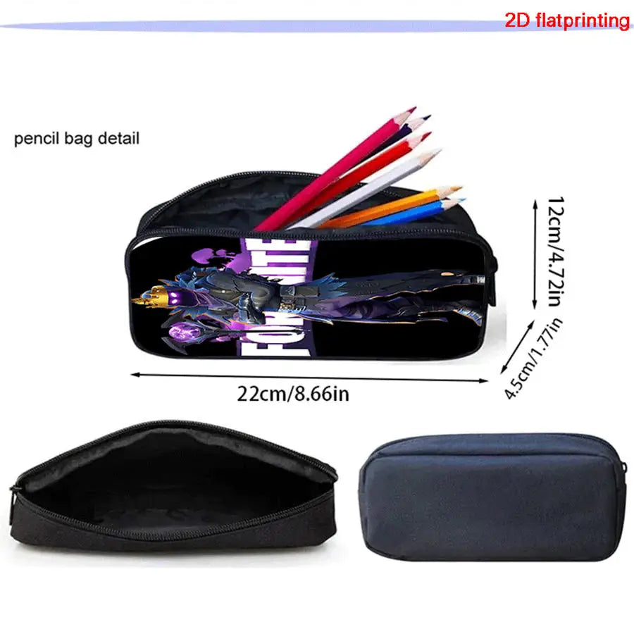 FORTNITE 3Pcs Lightweight Backpack With Front Pocket,Crossbody Bag&Pencil Case For Age 5-10 Boys Girls,Free 3D Printed Keychain