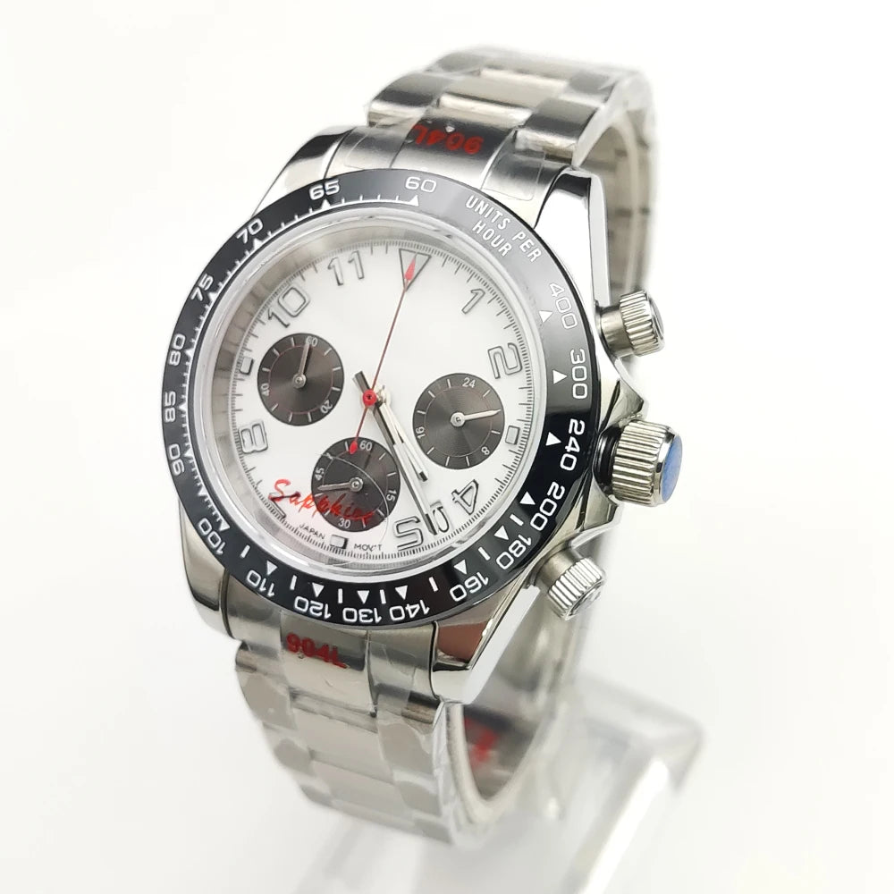 20 Color Business 39mm Quartz Watch Men's Timing Sapphire Crystal VK63 Movement Calendar Luminous Blue Dial Stainless Steel Strap