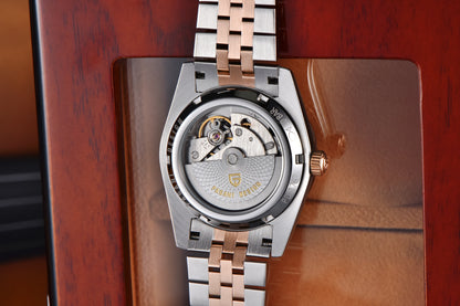 PAGANI DESIGN Luxe herenhorloge met saffierglas, lichtgevende wijzers, roestvrij staal, week- en datumweergave, mechanisch, waterdicht, ST16 herenhorloge
