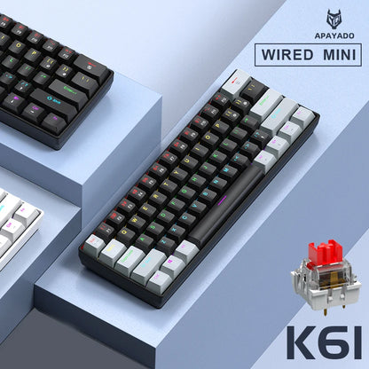 Teclado mecânico gaming com fios APAYADO K61 60% Mini Phantom RGB, 61 teclas, switches vermelhos/azuis, ergonómico, portátil para PC/portátil