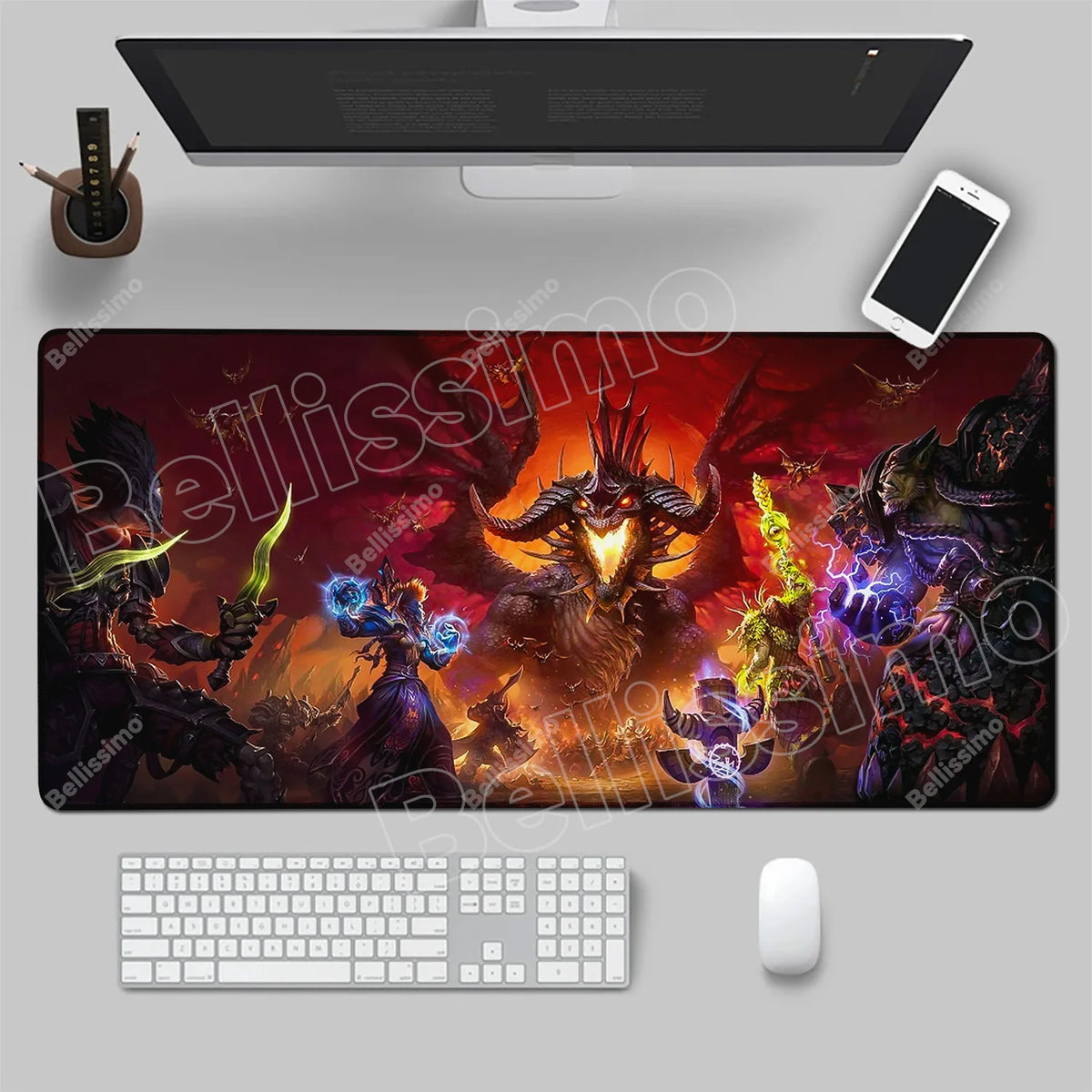 World Of Warcraft 90x40 stor spelmusmatta för spelbord, spelunderlägg för CS:GO, naturgummimatta, Grande Gamer XXL, datormusmatta