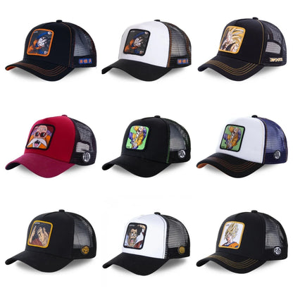 New Dragon Ball Son Goku Cap Summer Travel Peaked Cap Men's Embroidery Hip-Hop Cap Style Sun Visor Adjustable Trucker Mesh Cap