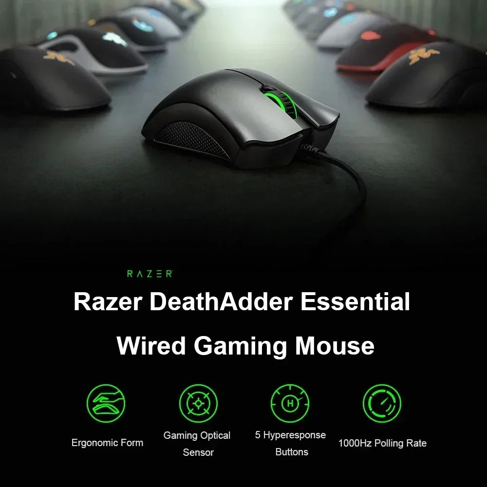 Original Razer DeathAdder Essential Wired Gaming Mouse 6400DPI Optical Sensor 5 Independent Buttons for Laptop PC Gamer