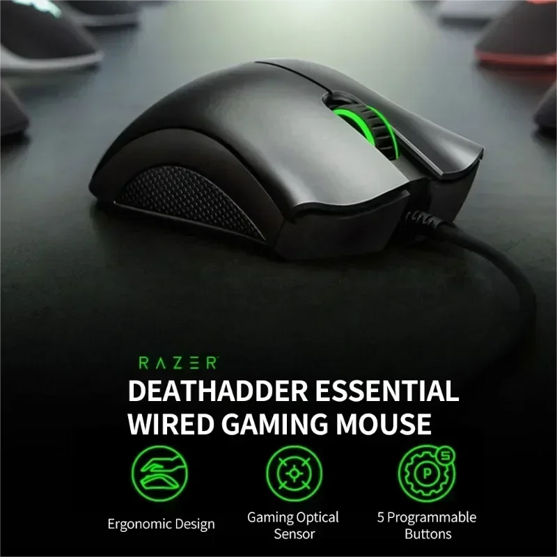 Original Razer DeathAdder Essential Wired Gaming Mouse 6400DPI Optical Sensor 5 Independent Buttons for Laptop PC Gamer