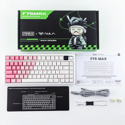 EPOMAKER X AULA F75 MAX Tastiera meccanica compatta 75% con layout ANSI, connessione cablata/Bluetooth/wireless 2.4GHz, schermo TFT e manopola