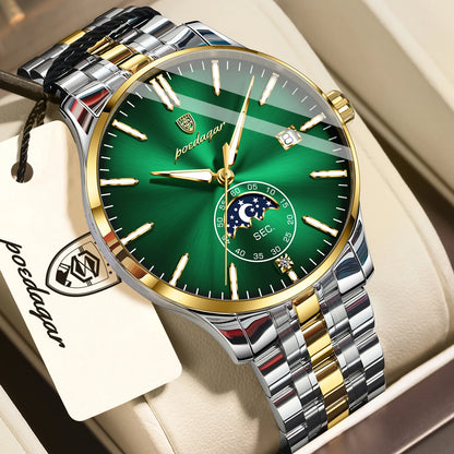 Reloj de lujo para hombre POEDAGAR, estilo informal, de acero inoxidable, de cuarzo, resistente al agua, luminiscente, con fecha, elegante.