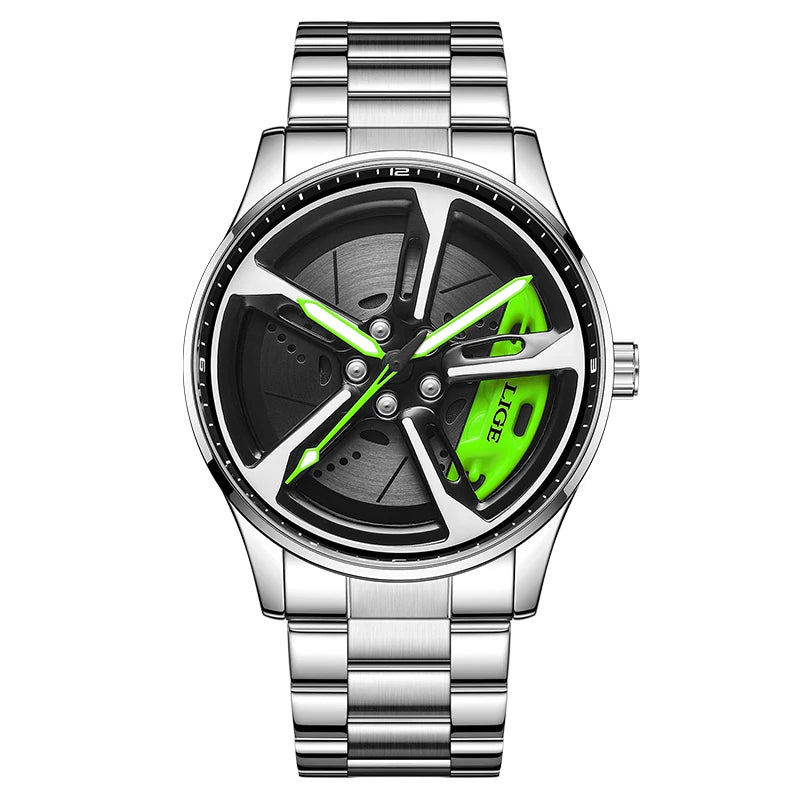LIGE luxe herenhorloge – Model met draaibare wijzerplaat, waterdicht, van roestvrij staal, met verlichte display – Cadeautip voor mannen (Halloween)