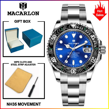 2026 MACARLON Design New Yacht series Mechanical Watch Men Carbon fiber ring mouth sapphire Stainless steel Waterproof Watch TOP