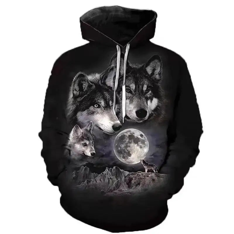 2023 Autumn Fashion New Lover Wolf Men's Hoodie 3D Pattern Loose Fall Sweatshirt Street Funny Brand