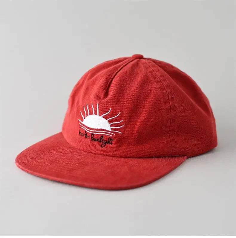 Cute Flat Brim Baseball Cap Women Men Teens Sunrise Embroidrey Summer Caps Sun Hats