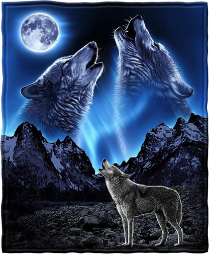 Howling Wolf Moonlight Mountain Κουβέρτα με σχέδιο άγριας φύσης για διακόσμηση υπνοδωματίου, δώρο για αυτόν, NatureStyle