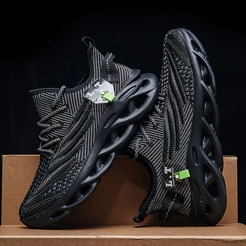 Men Sports Running Black Jogging Shoes Casual Sneakers Outdoor Breathable Mesh Women Light Shock-Absorption Black Tennis