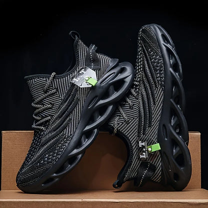 Men Sports Running Black Jogging Shoes Casual Sneakers Outdoor Breathable Mesh Women Light Shock-Absorption Black Tennis