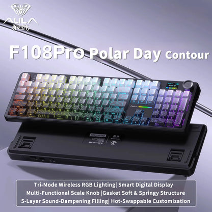 AULA F108 PRO Mechanical Keyboard Custom 100% Layout RGB Backlight Wireless Bluetooth Hifi Switch Gaming Keyboard