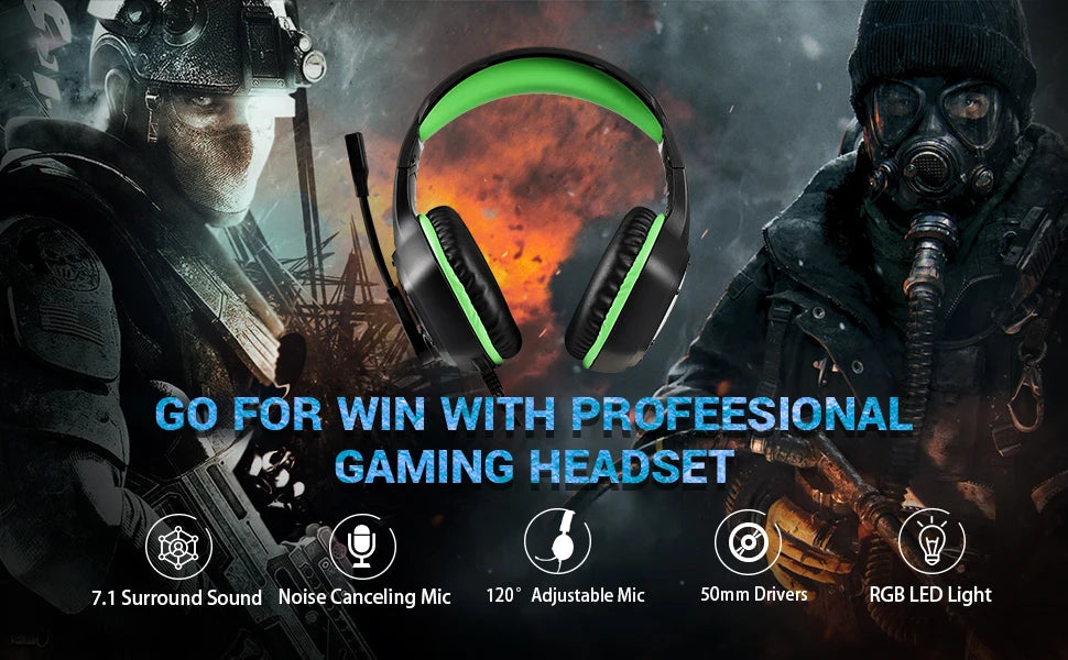 EKSA E1000 USB Gaming Headset for PC, PS4 & PS5, 7.1 Surround Sound Gaming Headset with Noise Cancelling Microphone, RGB Wired Gaming Headphones