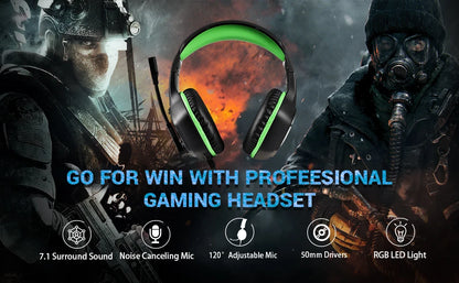 EKSA E1000 USB Gaming Headset for PC, PS4 & PS5, 7.1 Surround Sound Gaming Headset with Noise Cancelling Microphone, RGB Wired Gaming Headphones
