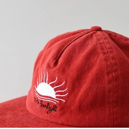 Cute Flat Brim Baseball Cap Women Men Teens Sunrise Embroidrey Summer Caps Sun Hats