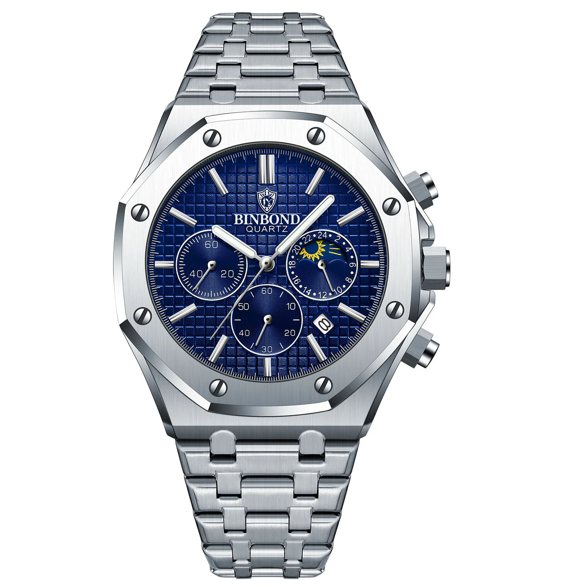 Montre-bracelet à quartz de luxe BINBOND, lumineuse, étanche, chronographe avec date automatique, montre pour homme, montre de sport et d'affaires.