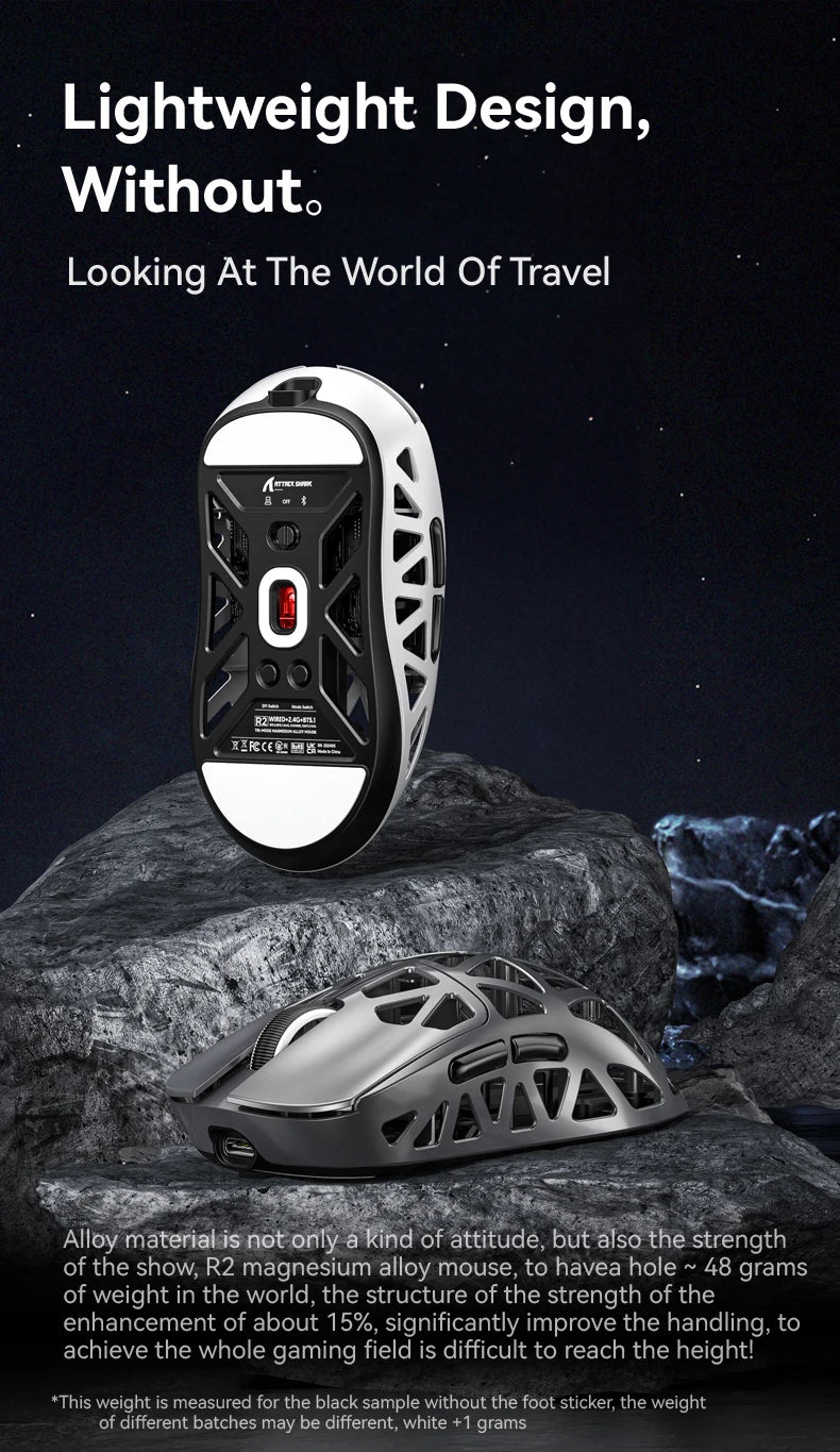 Attack Shark R2 bežični gaming miš PAW3950 8K od magnezijeve legure, lagani gaming miš s Bluetooth tri-mode povezivanjem za gaming/ured