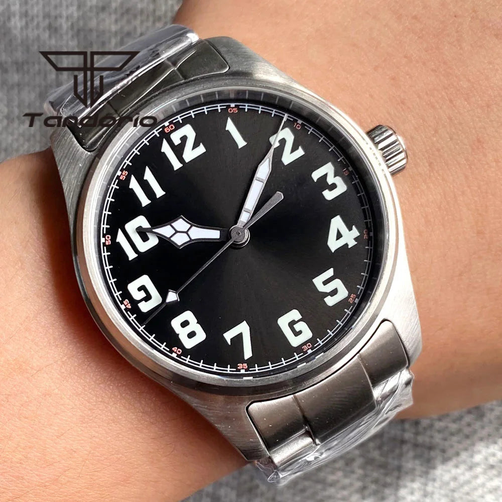 Tandorio 39 mm – męski zegarek automatyczny typu pilot nurkowy, mechanizm NH35/PT5000/Miyota8215, szafirowe szkło AR, wodoodporność 20 barów, świecące wskaźniki