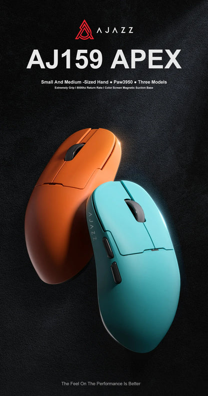 Ajazz AJ159 PRO/APEX Gaming Mouse 8000Hz Wireless Bluetooth Gaming Mouse with PAW3950 Sensor, 42K DPI, Magnetic Charging Dock & Color Display
