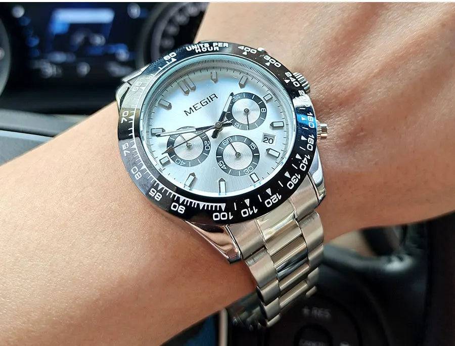 Montre homme MEGIR, marque de luxe, montre de sport à quartz, bracelet en acier inoxydable, étanche, chronographe, montre-bracelet