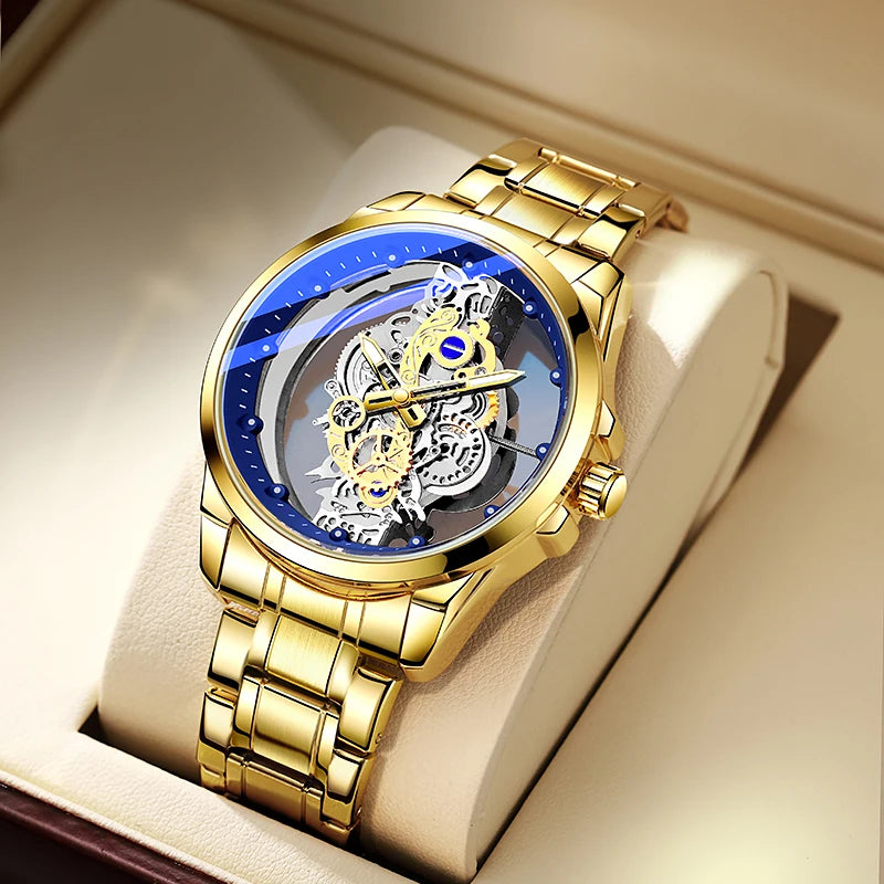 Montre-bracelet pour homme TPW – Style tendance, modèle « squelette » (noir, doré ou bleu), mouvement à quartz (non automatique), accessoire de luxe, collection – Vente en gros