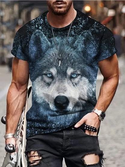 Ανδρικό T-shirt με 3D σχέδιο «Fire Wolf» και γραφικό τύπωμα, καλοκαιρινό, oversized, casual, ανδρική μόδα, γυμναστική, κοντομάνικο, ρούχα, μπλούζες