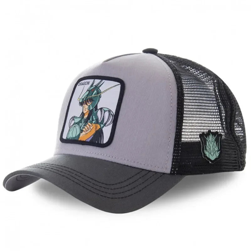 Saint Seiya Βαμβακερό καπέλο μπέιζμπολ τύπου snapback με μοτίβα anime και καρτούν για άνδρες και γυναίκες, στυλ hip hop και καπέλο trucker με πλέγμα για μπαμπάδες, Dropshipping